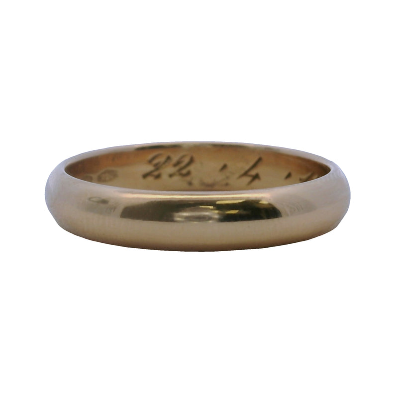 Vintage Italian 1970s 4mm Solid 18kt Rose Gold D-Shape Band with "22/4/1970" Inscription Size 8.25