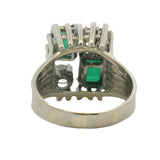 Vintage Solid 14kt White Gold Antique Diamond and Green Tourmaline Cocktail Ring Size 9