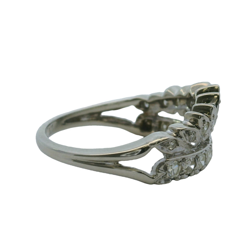 Vintage 1940-50s 14kt White Gold and Diamond Crown Stackable Wedding Band Ring Size 6.5