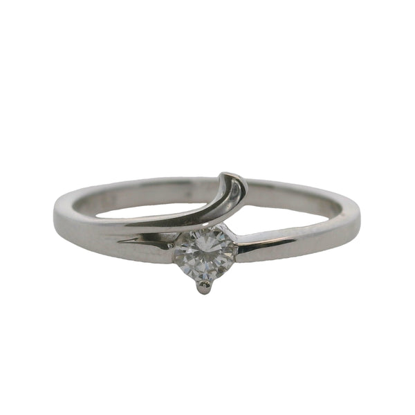 18kt White Gold and .11ct Diamond Solitaire Stackable Swoop Ring Size 6