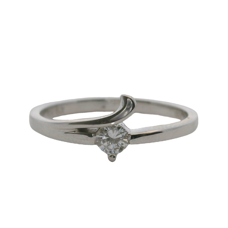 Anillo solitario apilable de oro blanco de 18 kt y diamante de 0,11 ct, talla 6