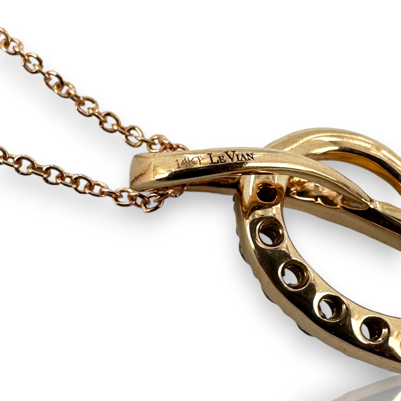 LeVian 14kt Solid Rose Gold 18" Ribbon Heart Necklace with 0.50ctw Champagne "Chocolate" Diamonds