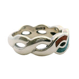 Carolyn Pollack 925 Sterling Silver Turquoise And Coral Chip Braided Crossover Ring Size 10