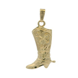 Solid 14kt 585 Yellow Gold Decorated Cowboy Boot Charm Pendant
