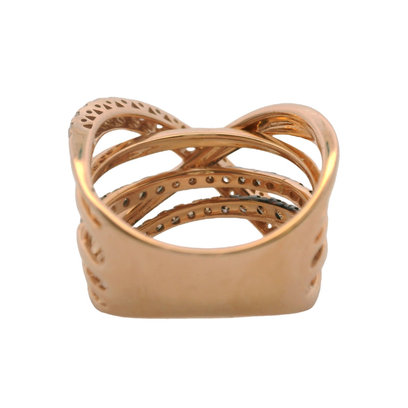 Le Vian 14kt Rose Gold Criss-Cross Overlapping White and Cognac Diamonds Ring