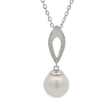 Vintage Solid 14kt White Gold South Sea Pearl and Diamond Drop Pendant 18" Necklace