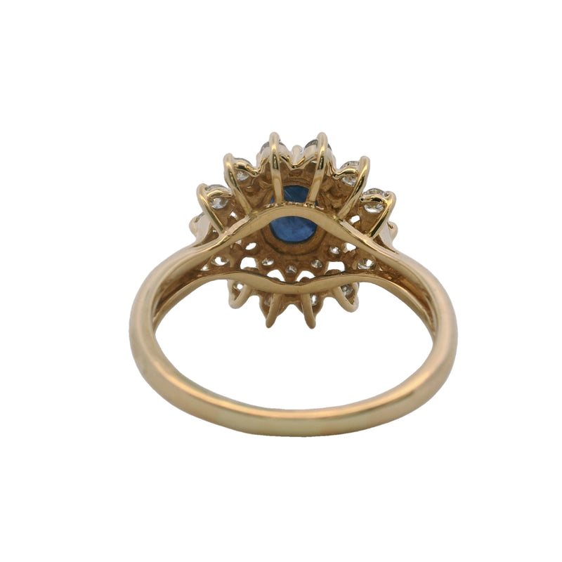 EFFY Bita Collection 14kt Yellow Gold 1ct Oval Sapphire Ring With Double Diamond Halo Size 9.75