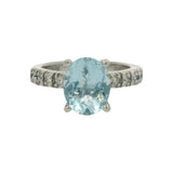 EFFY Solid 14kt White Gold Aquamarine Solitaire Ring with Diamond Sides Size 7