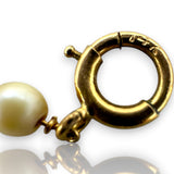 Vintage 1930s-50s Victorian Revival 14kt Solid Yellow Gold Delicate Pearl Station Necklace with Gold Openwork, Blue Enamel, and Pearl Drop Center