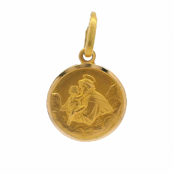 Colgante religioso de San Antonio de oro amarillo macizo de 18 kt, con protección cristiana, de 14,4 mm