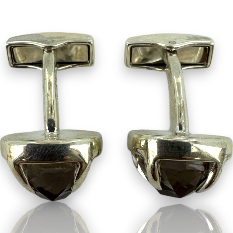 2006 Tateossian 925 Sterling Silver and Red-Backed Rock Crystal Toggle Cufflinks Made in Edinburgh