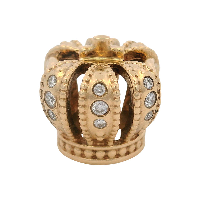 Pandora Retired Rare 14kt Yellow Gold Majestic Crown Slider/Spacer Charm with Natural Diamonds