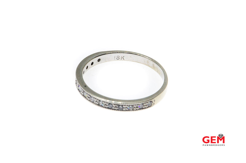 Half Eternity Diamond Pave Milgrain Accent Band 18K 750 White Gold Ring Sz 7 1/4