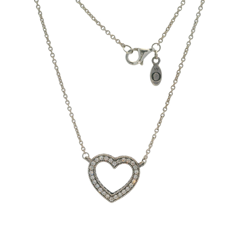 Pandora 925 Sterling Silver and CZ Loving Hearts Open Heart Pendant Necklace 18"