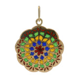 Vintage 18kt Yellow Gold Plique-à-jour Enamel Stained Glass Window Pendant Charm