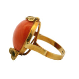 Vintage Italian 18k Bright Yellow Gold Floral Cabochon Coral Statement Ring Sz 9