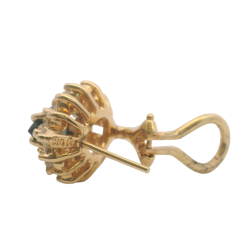 Vintage Clyde Duneiere Solid 14kt Yellow Gold Sapphire and Double Diamond Halo Omega Back Earrings