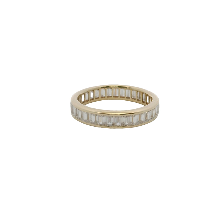 Anillo de eternidad de oro amarillo macizo de 14 kt y circonita cúbica engastada en canal con corte esmeralda, talla 8