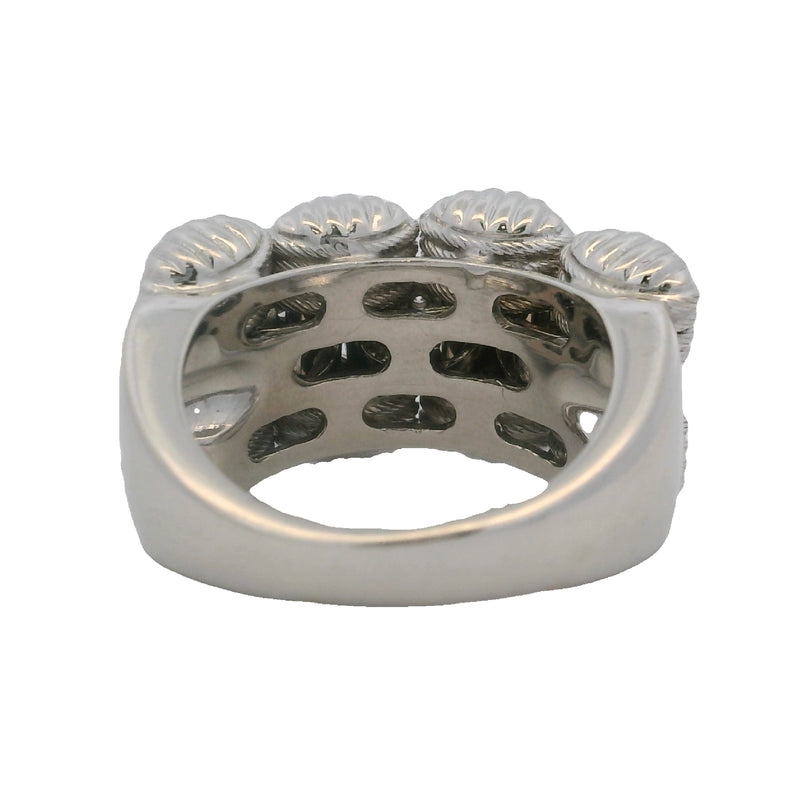 Solid 14kt White Gold and Diamond 14mm Wide Woven Statement Fashion Ring Made in Italy