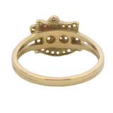 Solid 14kt Yellow Gold CZ and Lab Ruby Hello Kitty Head Cluster Ring Size 7