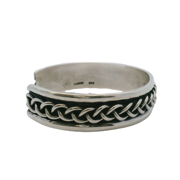 Vintage JR Mexico 925 Sterling Silver Chain Link Pattern Large Cuff Bracelet