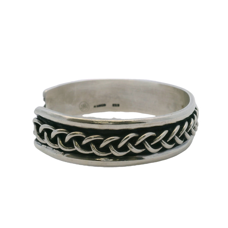 Vintage JR Mexico 925 Sterling Silver Chain Link Pattern Large Cuff Bracelet