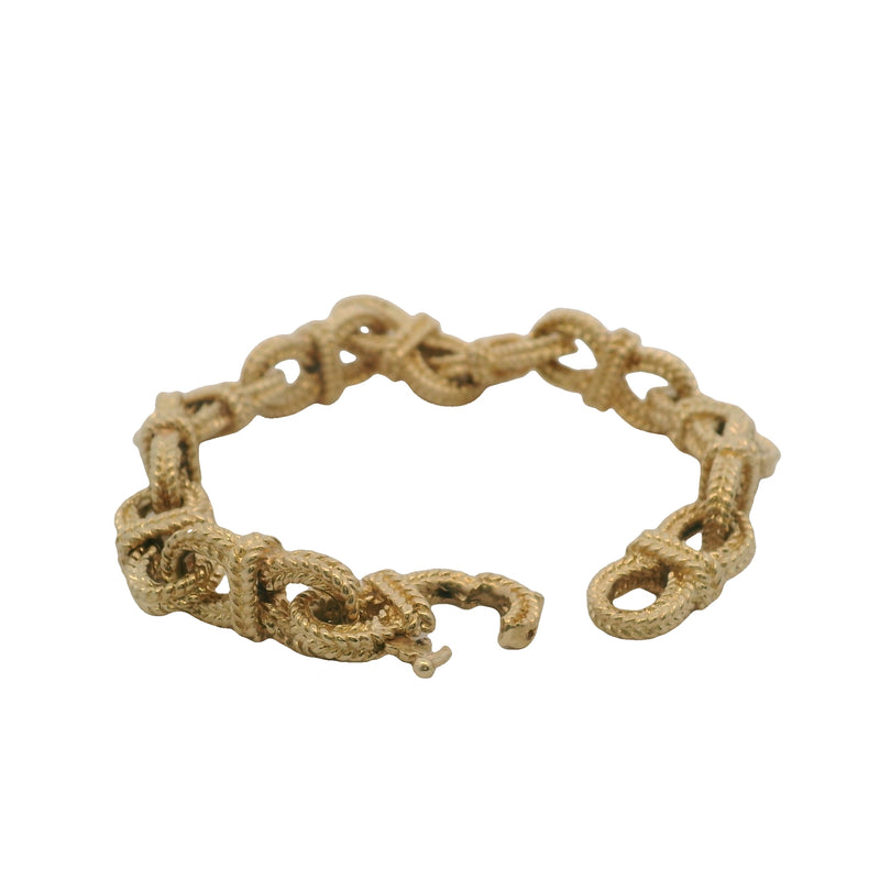 Vintage Peter Lindeman Solid 14kt Yellow Gold Braid Textured Infinity Link 7.5" Bracelet