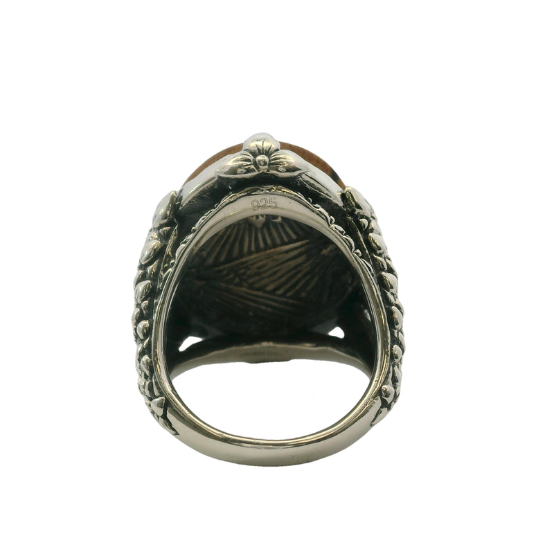 Stephen Dweck 925 Sterling Silver and Landscape Jasper Floral Shank Statement Ring Size 7