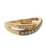 LeVian Solid 14kt Yellow Gold and White and Champagne Diamonds Crossover Ring Size 5.75