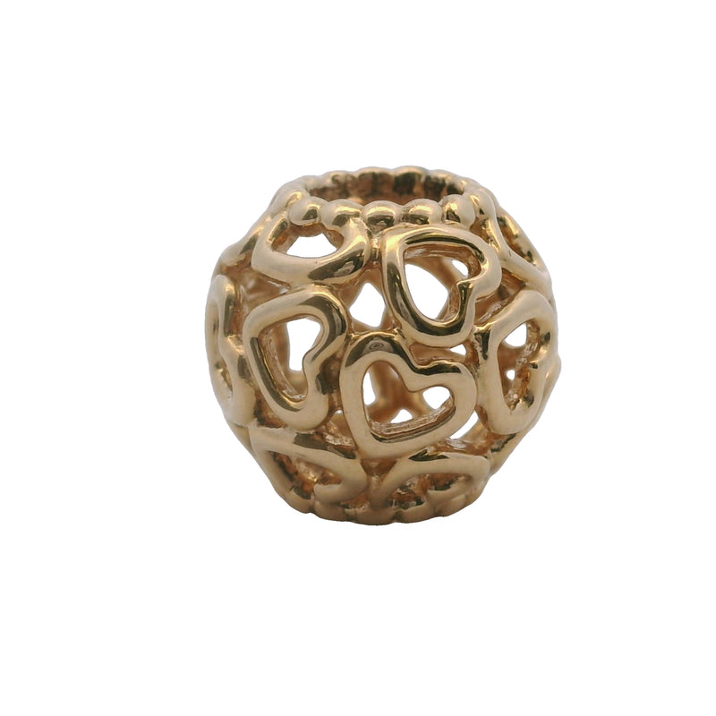 Charm espaciador redondo calado "Abre tu corazón" de oro amarillo de 14 kt retirado de Pandora