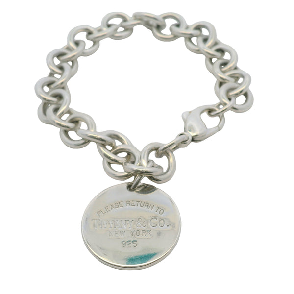 Vintage Tiffany & Co Return to Tiffany 925 Sterling Silver Circle Tag Chain Bracelet 7.5"