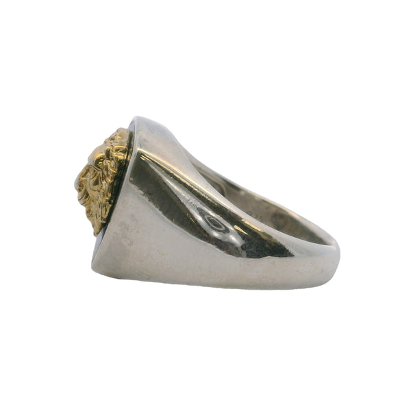 EFFY Men's Lion Head Statement Ring in Sterling Silver and 18kt Gold Plate With Onyx Size 10