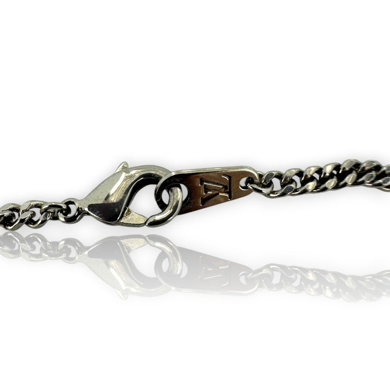 Louis Vuitton Silver Color LV Icons Necklace with Keepall Bag Pendant Monogram Pattern Engraving LV Motif Chain