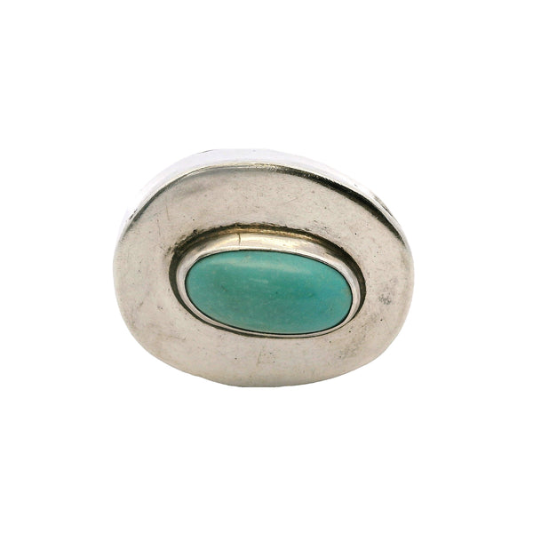 Wayne Aguilar 925 Sterling Silver and Cabochon Turquoise Oval Kewa Native American Pendant