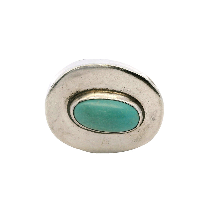 Wayne Aguilar 925 Sterling Silver and Cabochon Turquoise Oval Kewa Native American Pendant