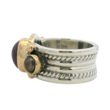 Reve 925 Sterling Silver 14k Yellow Gold Ruby Cabochon Pearl Cocktail Ring Sz 6