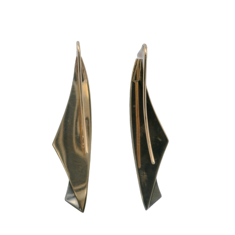 Vintage Ed Levin Modernist Era 14kt Gold and 925 Sterling Silver Linear Curve Dangle Earrings