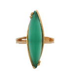 Vintage 14kt Yellow Gold Marquise Cabochon Chrysoprase Navette Ring Sz 5.75