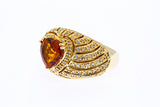 Sonia B Solid 14kt Yellow Gold and Citrine Heart Cocktail 16mm Thick Ring with Diamond Waves Size 10