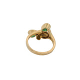Vintage 14kt Yellow Gold and 2 Vivid Pear Cut Emeralds Modernist Cocktail Bypass Ring Size 6.5