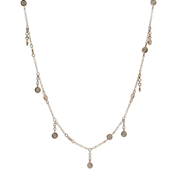 Solid 14kt Rose Gold and 0.30ctw Diamond 15 Station Shaker Collar Necklace 16"