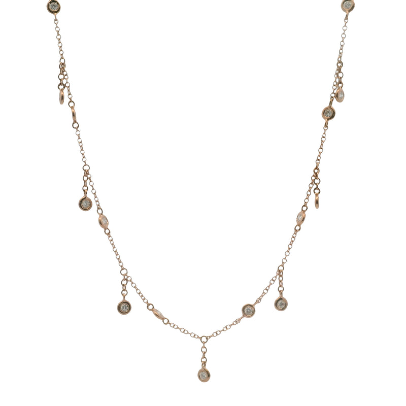 Solid 14kt Rose Gold and 0.30ctw Diamond 15 Station Shaker Collar Necklace 16"