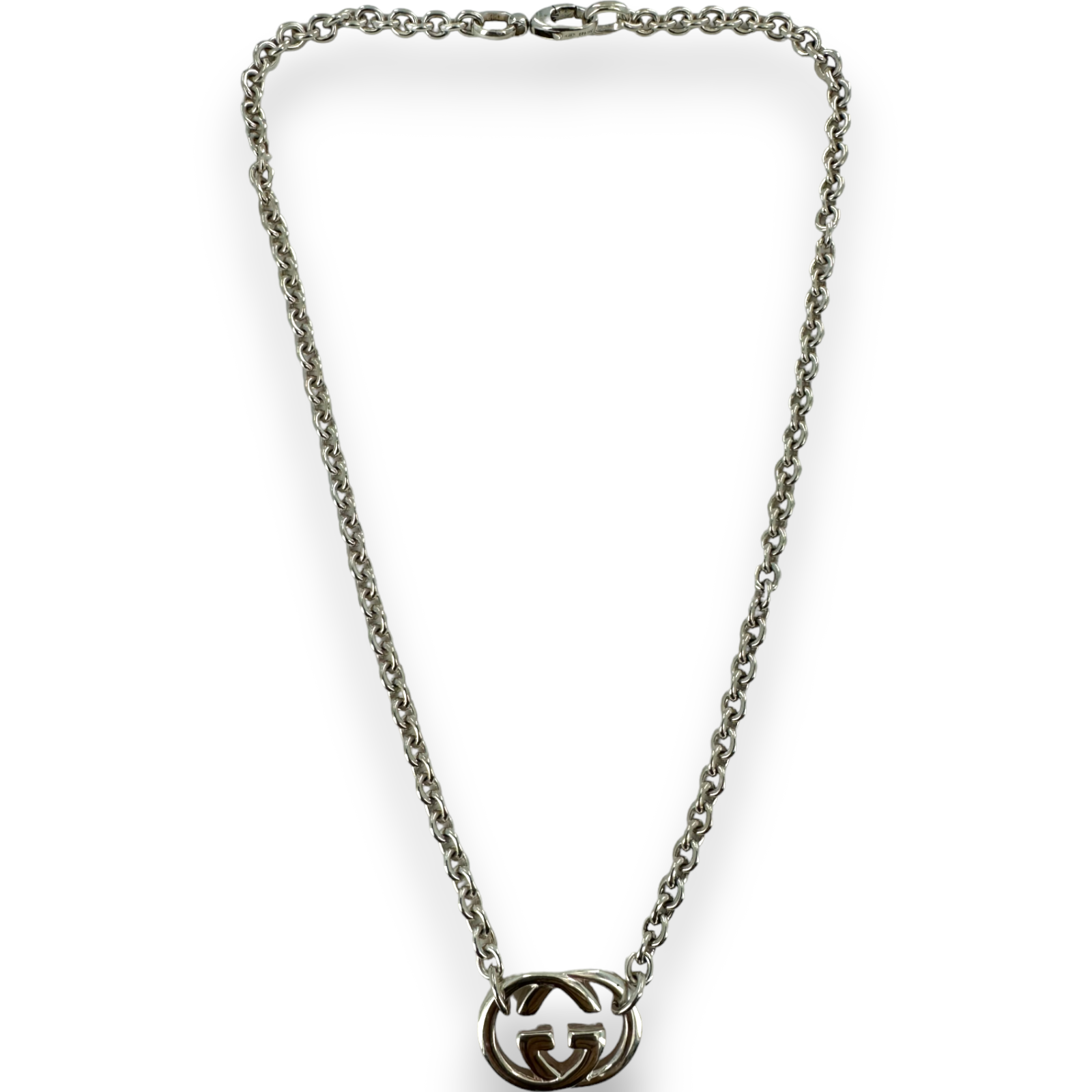 【Gucci】Interlocking Double G Necklace 925 Sterling Silver Gucci Interlocking Double G Logo Pendant Necklace 925
