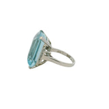 Vintage Mid-Century 14k Emerald-Cut Aquamarine and Diamond Cocktail Statement Ring Size 6