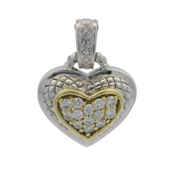 Dos colgantes de corazón con diamantes de Judith Ripka en plata de ley 925/oro amarillo de 18 kt