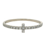 Solid 14kt White Gold and 0.20ctw Diamond Dainty T Cross Half Eternity Ring Size 7