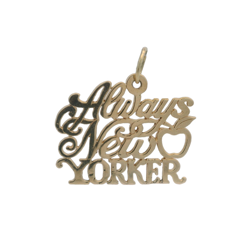 Solid 14kt Yellow Gold "Always New Yorker" Pendant with Apple