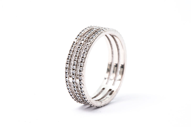 Cubic Zirconia Three Row Triple Sterling Silver 925 Eternity Band Ring Size 8