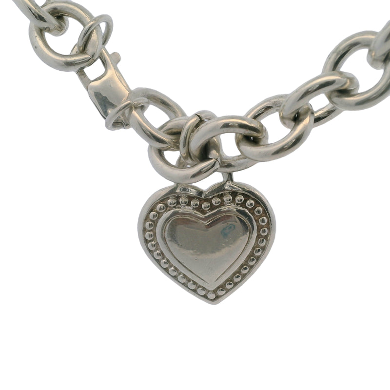 Judith Ripka 925 Sterling Silver Circle Link Heart Tag 7.8" Bracelet