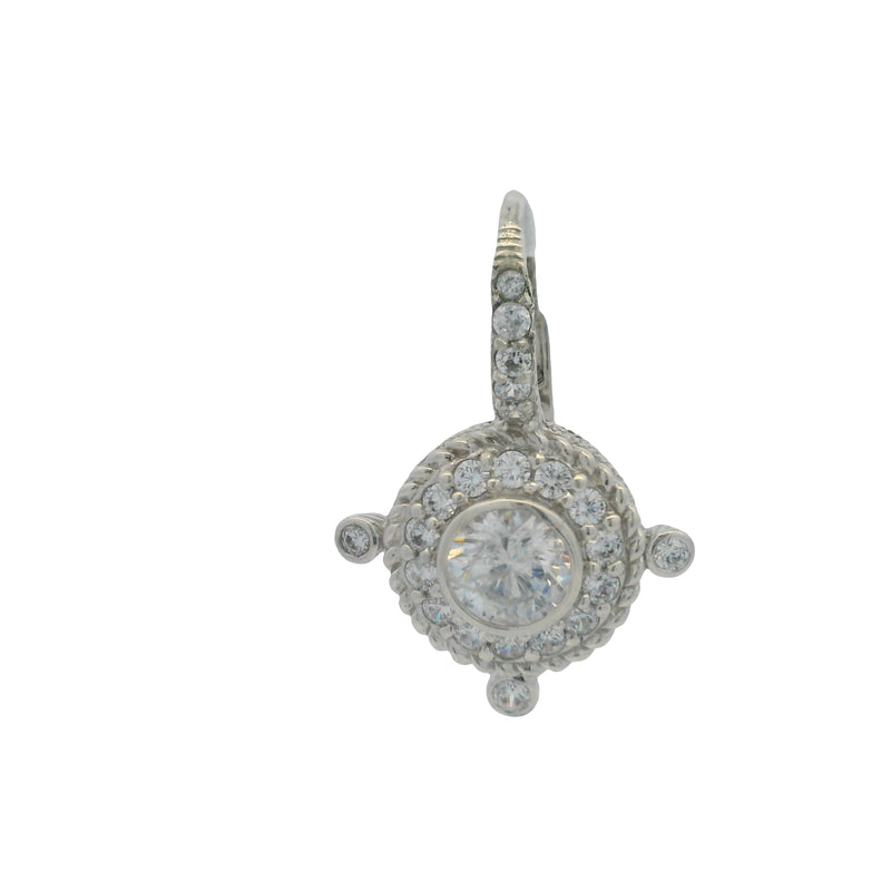 Judith Ripka Solid 925 Sterling Silver and CZ Lever Back Drop Cluster Earrings